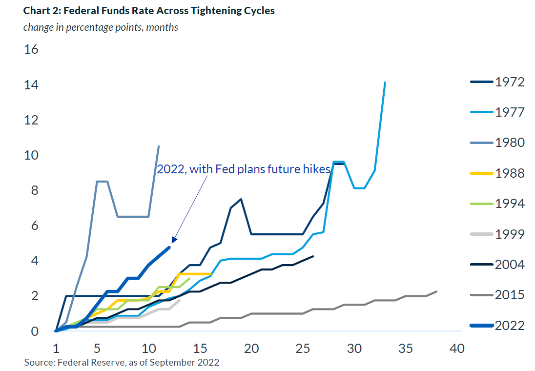 Char 2: Federal Funds Rate Across Tightening Cycles